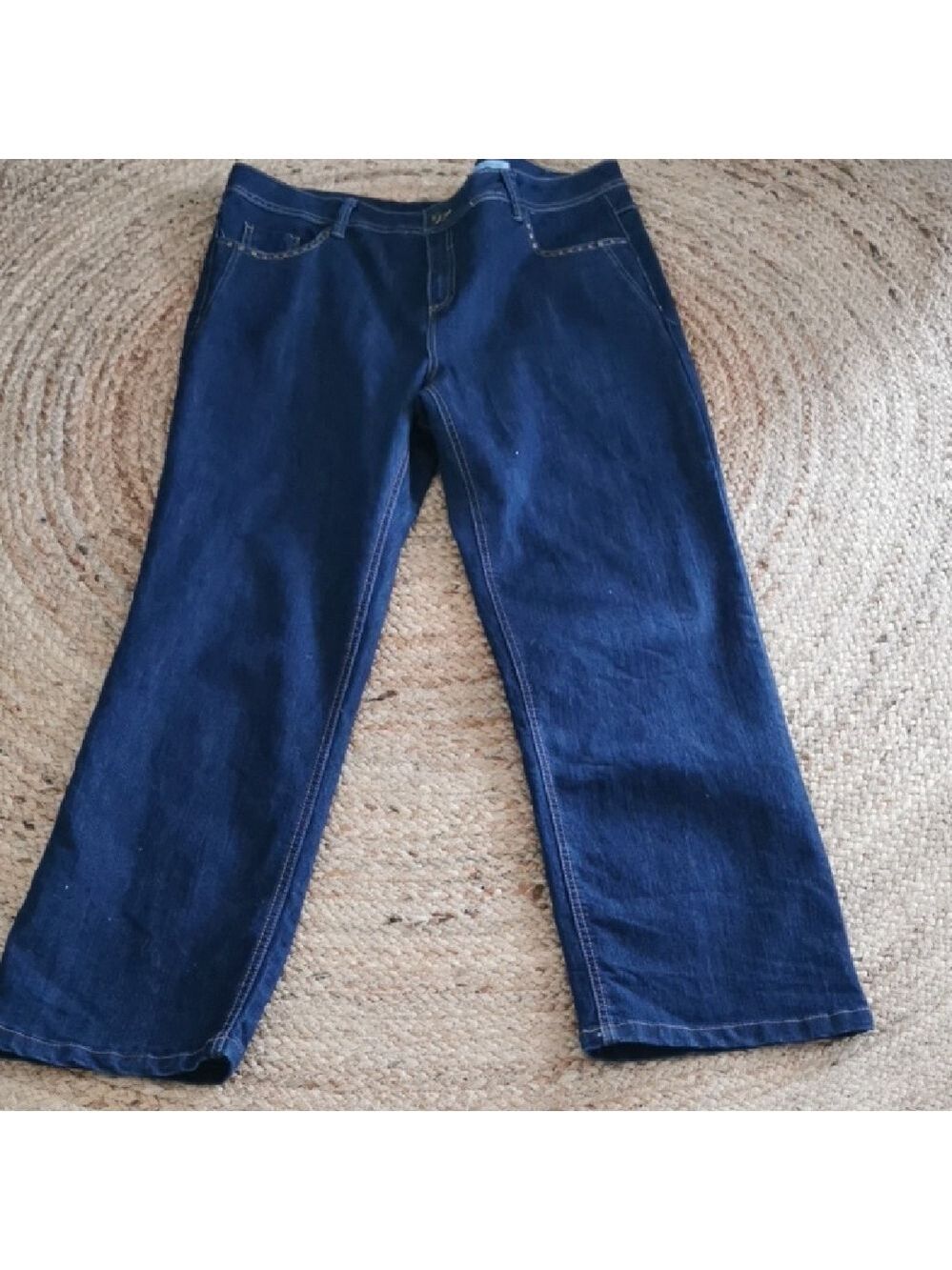 Jessica Dark Wash Denim Womens Jeans Wide Leg /Studded Embellishments.  Size 18